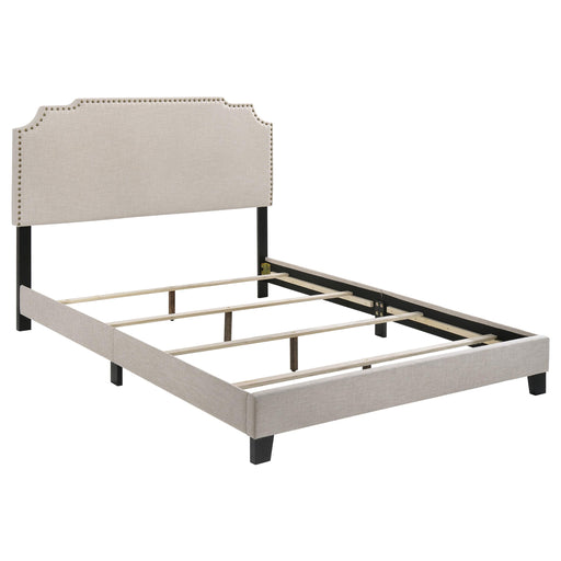 Tamarac Upholstered Nailhead Full, Eastern King & Queen Bed Beige & Grey - Furniture Land (Milwaukee, WI)