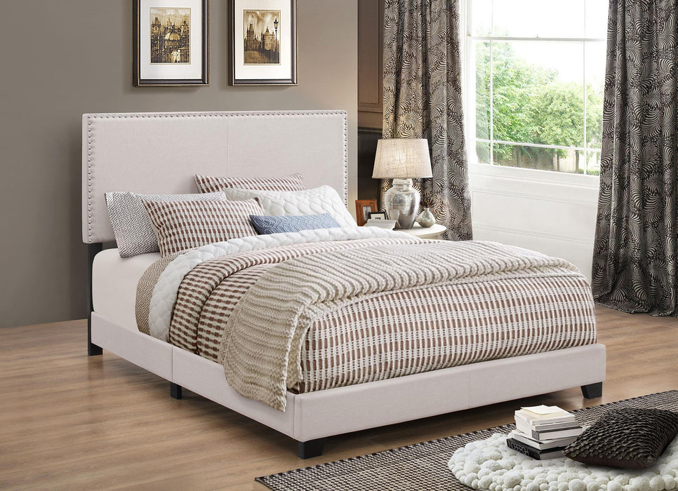 Boyd California King, King, & Queen Upholstered Bed with Nailhead Trim Charcoal & Grey - Furniture Land (Milwaukee, WI)
