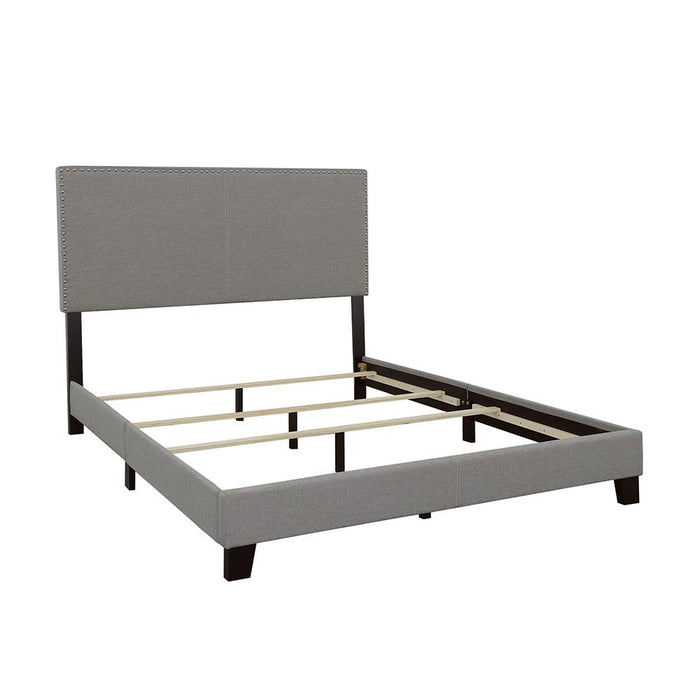 Boyd California King, King, & Queen Upholstered Bed with Nailhead Trim Charcoal & Grey - Furniture Land (Milwaukee, WI)