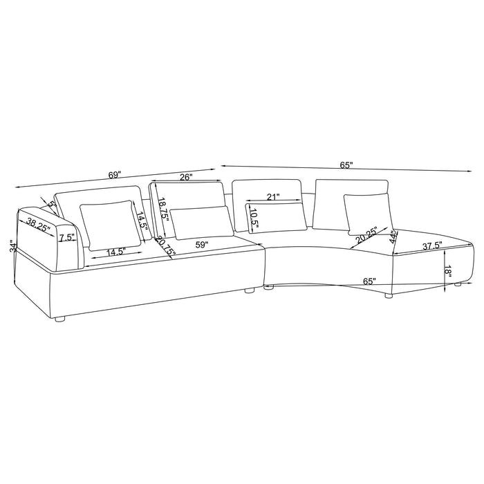 Toscano 134-inch Upholstered Sectional Sofa Grey - Furniture Land (Milwaukee, WI)