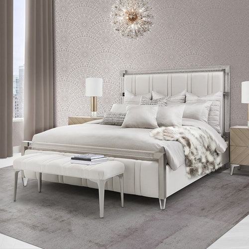 AICO Furniture Penthouse Queen Upholstered Platform Bed in Ash Gray - Furniture Land (Milwaukee, WI)