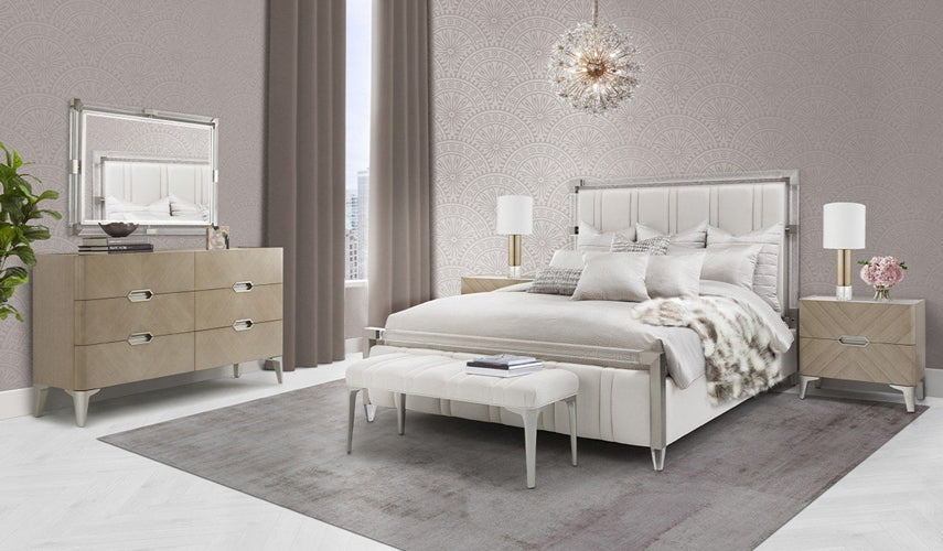 AICO Furniture Penthouse Queen Upholstered Platform Bed in Ash Gray - Furniture Land (Milwaukee, WI)