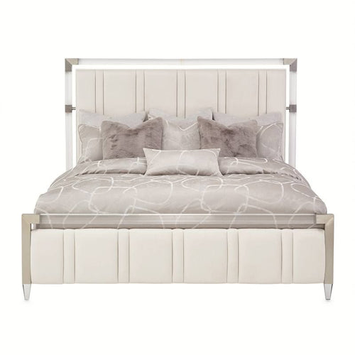 AICO Furniture Penthouse Queen Upholstered Platform Bed in Ash Gray - Furniture Land (Milwaukee, WI)