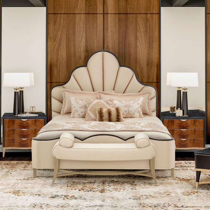 AICO Malibu Crest King Scalloped Panel Bed in Dark Espresso - Furniture Land (Milwaukee, WI)