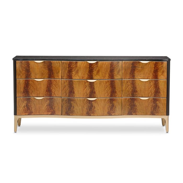 AICO Malibu Crest 9 Drawer Dresser in Crotch Mahogany - Furniture Land (Milwaukee, WI)