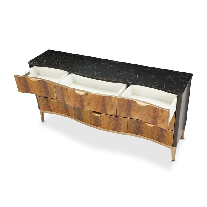 AICO Malibu Crest 9 Drawer Dresser in Crotch Mahogany - Furniture Land (Milwaukee, WI)