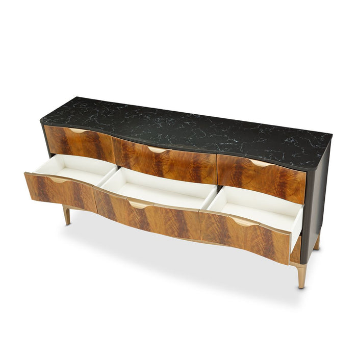AICO Malibu Crest 9 Drawer Dresser in Crotch Mahogany - Furniture Land (Milwaukee, WI)