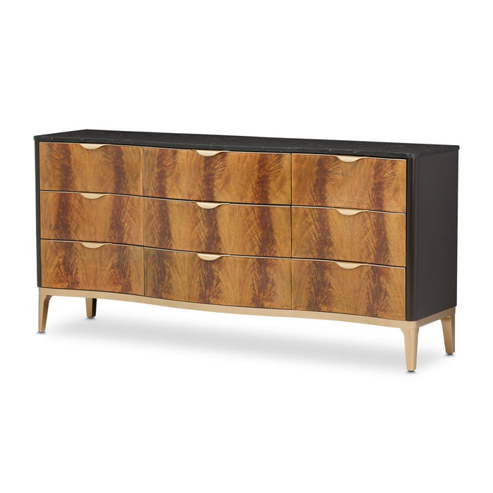 AICO Malibu Crest 9 Drawer Dresser in Crotch Mahogany - Furniture Land (Milwaukee, WI)