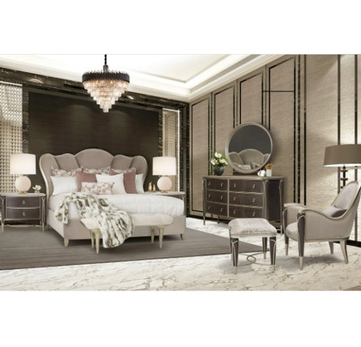 AICO Villa Cherie Queen Channel Tufted Upholstered Bed in Hazelnut - Furniture Land (Milwaukee, WI)