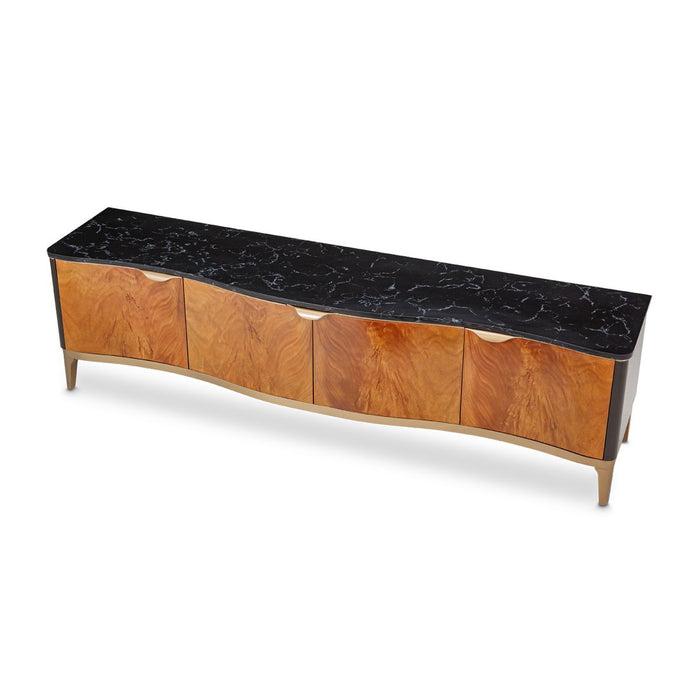 AICO Malibu Crest TV Console in Crotch Mahogany - Furniture Land (Milwaukee, WI)