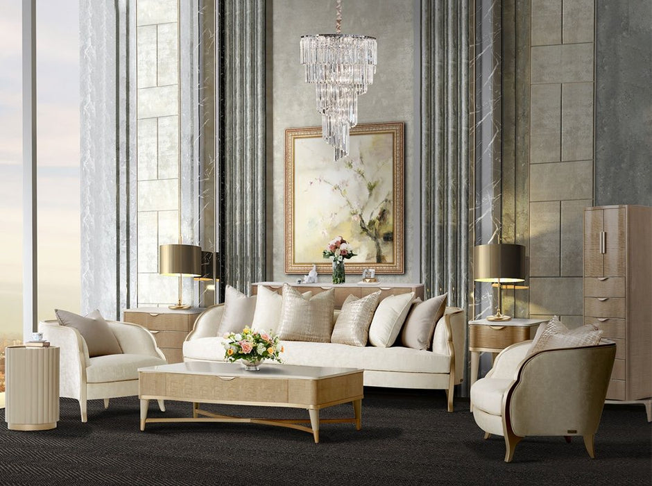 AICO Malibu Crest Round Chairside Table in Chardonnay - Furniture Land (Milwaukee, WI)