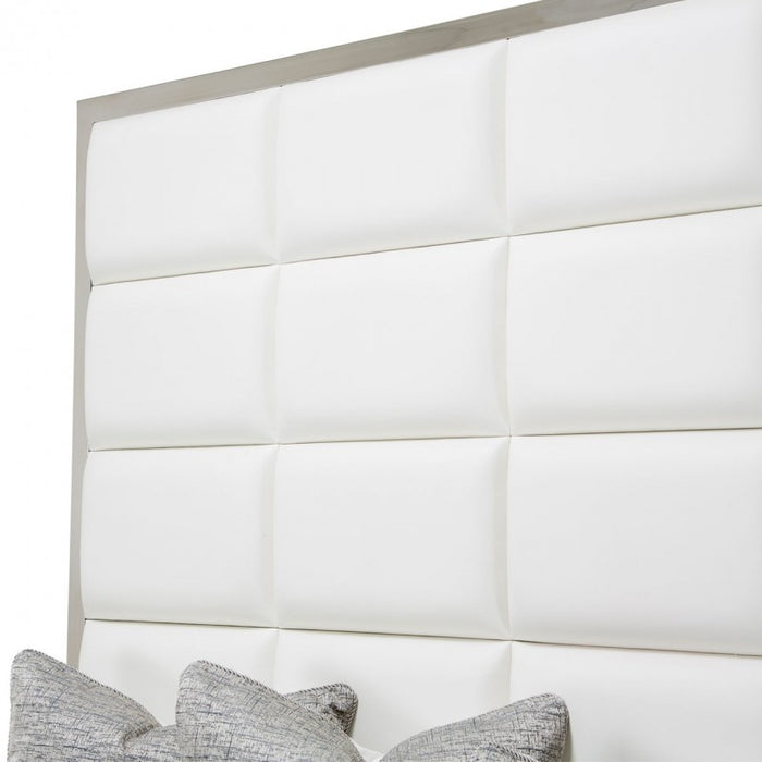Aico State St Metal Cal King Panel Bed in Glossy White - Furniture Land (Milwaukee, WI)