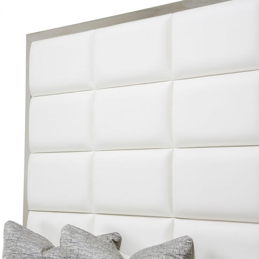 Aico State St King Metal Panel Bed in Glossy White - Furniture Land (Milwaukee, WI)