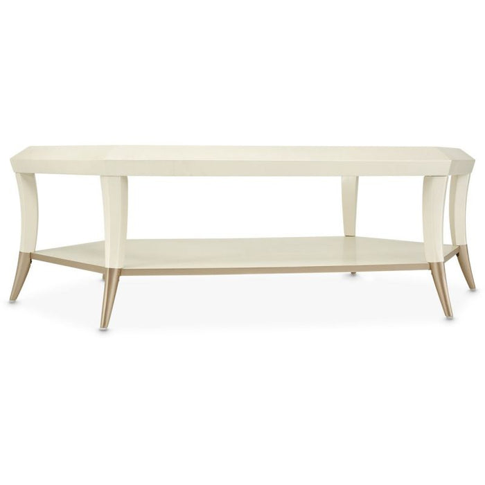 AICO La Rachelle Hexagon Cocktail Table w/Glass in Medium Champagne - Furniture Land (Milwaukee, WI)