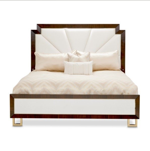 AICO Belmont Place Cal King Panel Upholstered Bed in Espresso - Furniture Land (Milwaukee, WI)