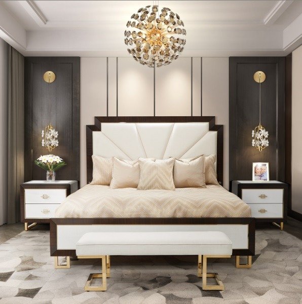 AICO Belmont Place Cal King Panel Upholstered Bed in Espresso - Furniture Land (Milwaukee, WI)