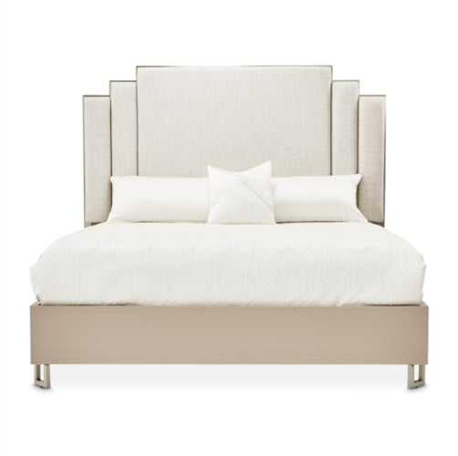 AICO Furniture Palm Gate King Upholstered Platform Bed in Clay - Furniture Land (Milwaukee, WI)