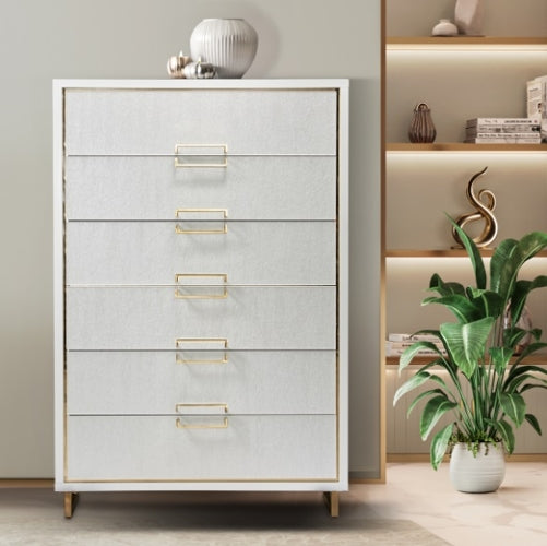 AICO Furniture Palm Gate 6 Drawer Chest in Cloud White - Furniture Land (Milwaukee, WI)