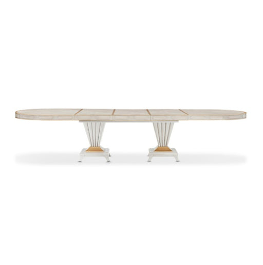 AICO Furniture St. Charles Double Pedestal Dining Table in Dove Gray - Furniture Land (Milwaukee, WI)