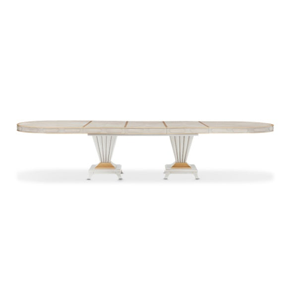 AICO Furniture St. Charles Double Pedestal Dining Table in Dove Gray - Furniture Land (Milwaukee, WI)
