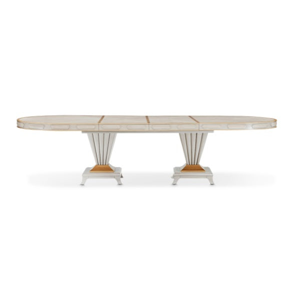 AICO Furniture St. Charles Double Pedestal Dining Table in Dove Gray - Furniture Land (Milwaukee, WI)