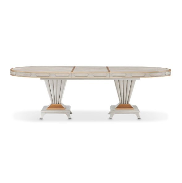 AICO Furniture St. Charles Double Pedestal Dining Table in Dove Gray - Furniture Land (Milwaukee, WI)