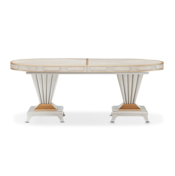 AICO Furniture St. Charles Double Pedestal Dining Table in Dove Gray - Furniture Land (Milwaukee, WI)
