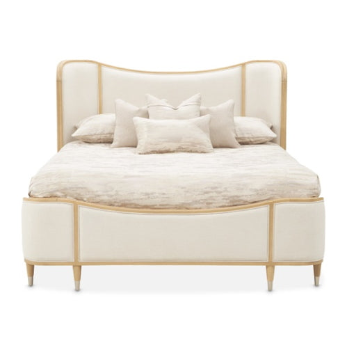 AICO Furniture Camellia Field King Upholstered Panel Bed in Caramel - Furniture Land (Milwaukee, WI)