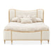 AICO Furniture Camellia Field Queen Upholstered Panel Bed in Caramel - Furniture Land (Milwaukee, WI)