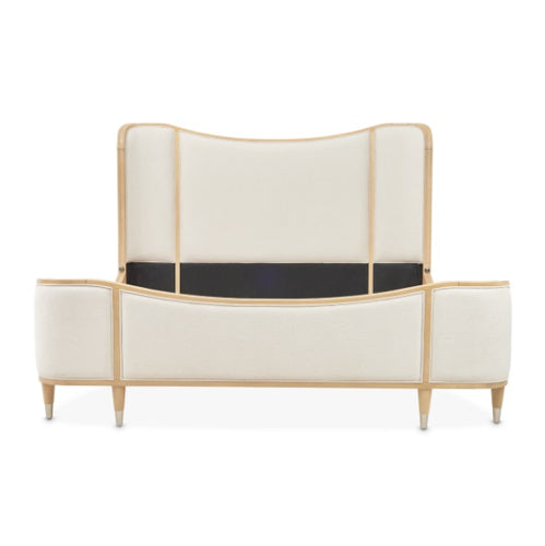 AICO Furniture Camellia Field Queen Upholstered Panel Bed in Caramel - Furniture Land (Milwaukee, WI)
