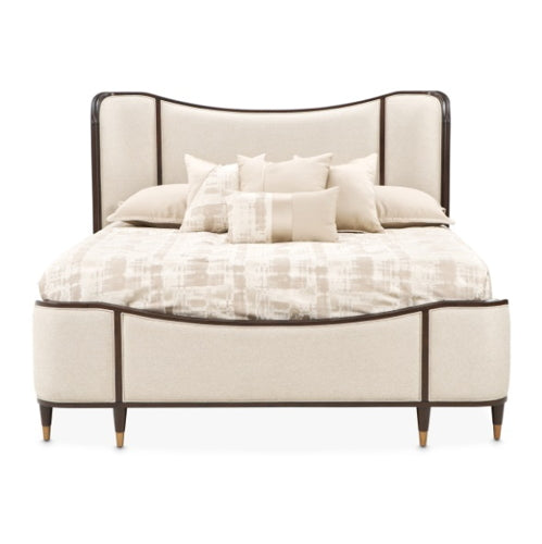 AICO Furniture Camellia Field Queen Upholstered Panel Bed in Warm Pecan - Furniture Land (Milwaukee, WI)