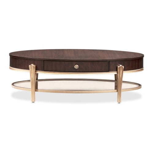 AICO Furniture Camellia Field Oval Cocktail Table in Warm Pecan - Furniture Land (Milwaukee, WI)