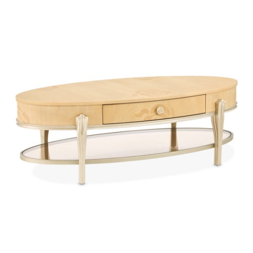 AICO Furniture Camellia Field Oval Cocktail Table in Caramel - Furniture Land (Milwaukee, WI)