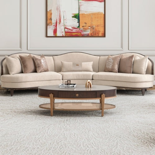 AICO Furniture Camellia Field RAF Loveseat Linen in Warm Pecan - Furniture Land (Milwaukee, WI)