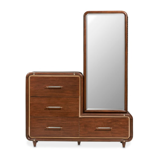 AICO Furniture Mason Park Offset Chest with Storage Mirror in Umber - Furniture Land (Milwaukee, WI)