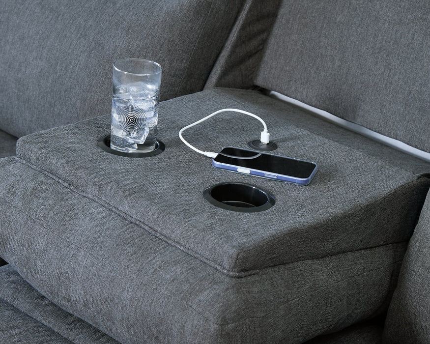 Side-Swipe Reclining Sofa with Drop Down Table - Furniture Land (Milwaukee, WI)
