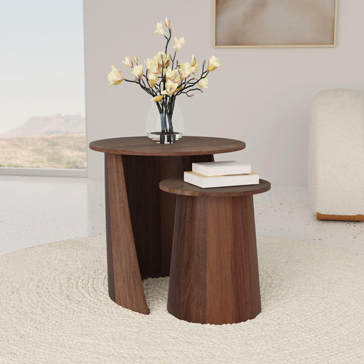 Yency 2-piece Round Mango Wood Nesting Table Set Dark Brown - Furniture Land (Milwaukee, WI)