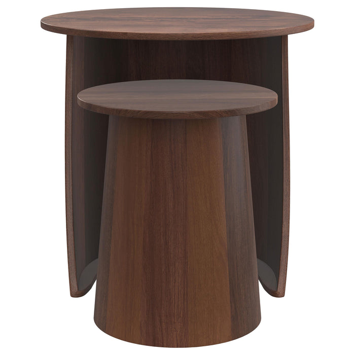 Yency 2-piece Round Mango Wood Nesting Table Set Dark Brown - Furniture Land (Milwaukee, WI)