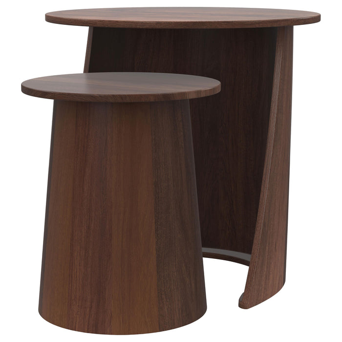 Yency 2-piece Round Mango Wood Nesting Table Set Dark Brown - Furniture Land (Milwaukee, WI)