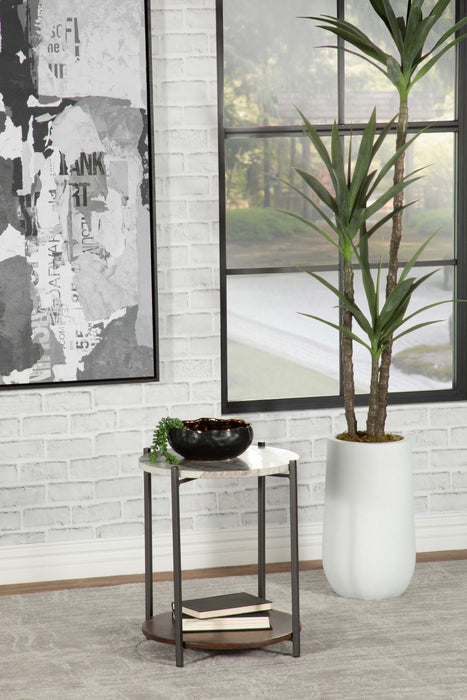 Noemie Round Accent Table with Marble Top White and Gunmetal - Furniture Land (Milwaukee, WI)