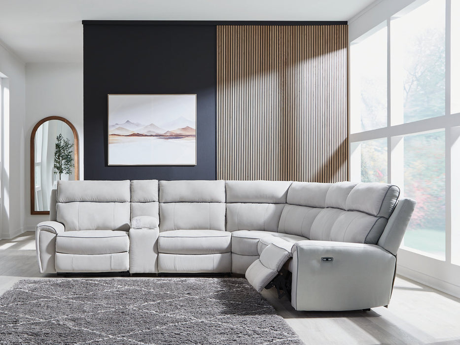 Social Pointe Reclining Sectional with Storage Console - Furniture Land (Milwaukee, WI)