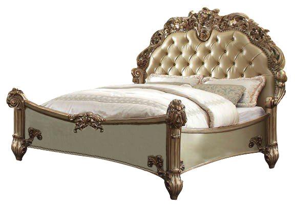 Acme Vendome Button Tufted King Bed in Gold Patina 22997EK - Furniture Land (Milwaukee, WI)
