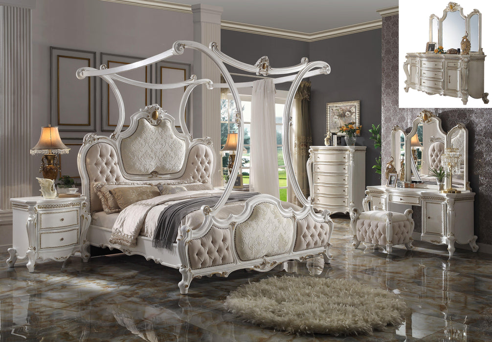 Picardy Fabric & Antique Pearl Eastern King Bed (Canopy) - Furniture Land (Milwaukee, WI)
