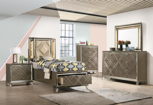 Skylar LED, PU & Dark Champagne Twin Bed (Storage & LED) - Furniture Land (Milwaukee, WI)