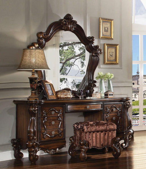 Versailles Fabric & Cherry Oak Vanity Stool - Furniture Land (Milwaukee, WI)
