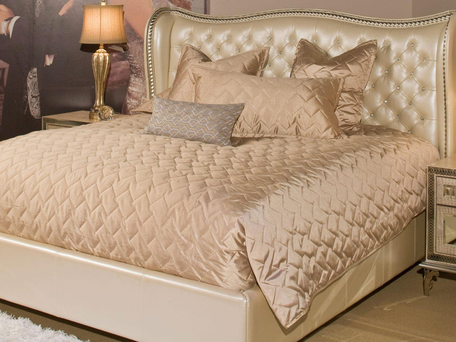 AICO Cosmopolitan 3-pc Queen Coverlet Set in Champagne - Furniture Land (Milwaukee, WI)