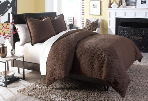 AICO Leigh 3-pc King Coverlet/Duvet Set in Cocoa - Furniture Land (Milwaukee, WI)