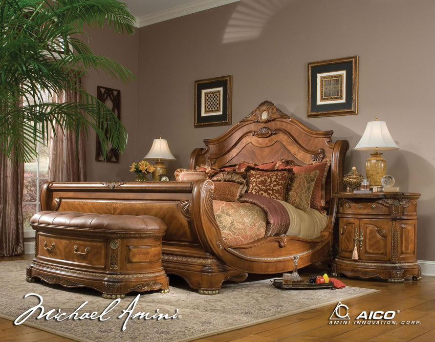 Cortina Leather Bedside Bench in Honey Walnut - Furniture Land (Milwaukee, WI)