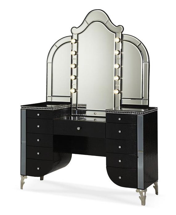 Hollywood Swank Vanity Mirror in Black Iguana - Furniture Land (Milwaukee, WI)