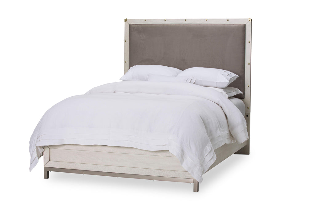 Menlo Station Queen Panel Bed w/ Fabric Insert in Eucalyptus - Furniture Land (Milwaukee, WI)